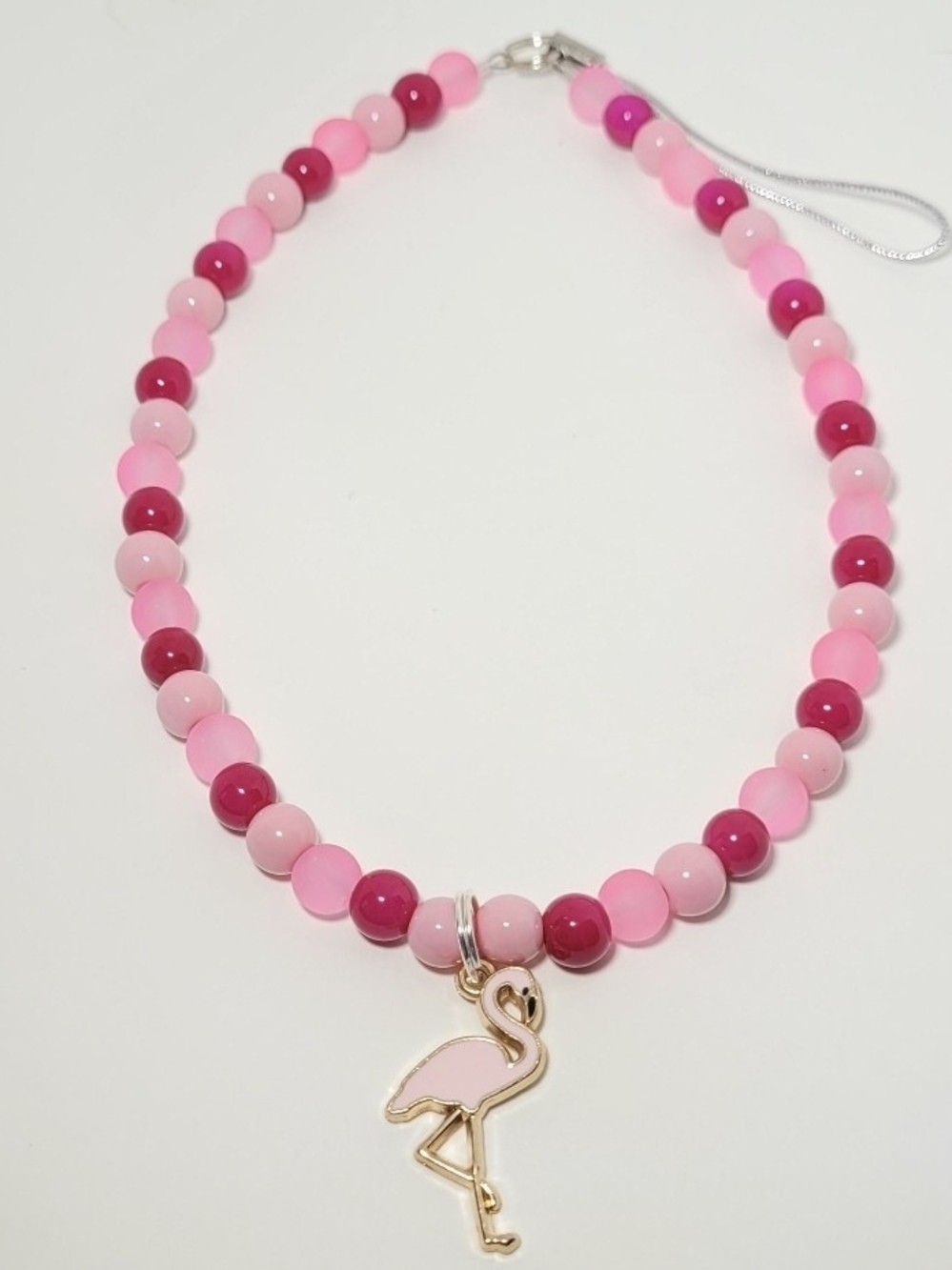 Pink Beaded Flamingo Phone Charm